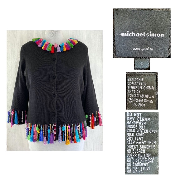 MICHAEL SIMON Dangling Jewel + Tassle Knit Top - Picture 1 of 10